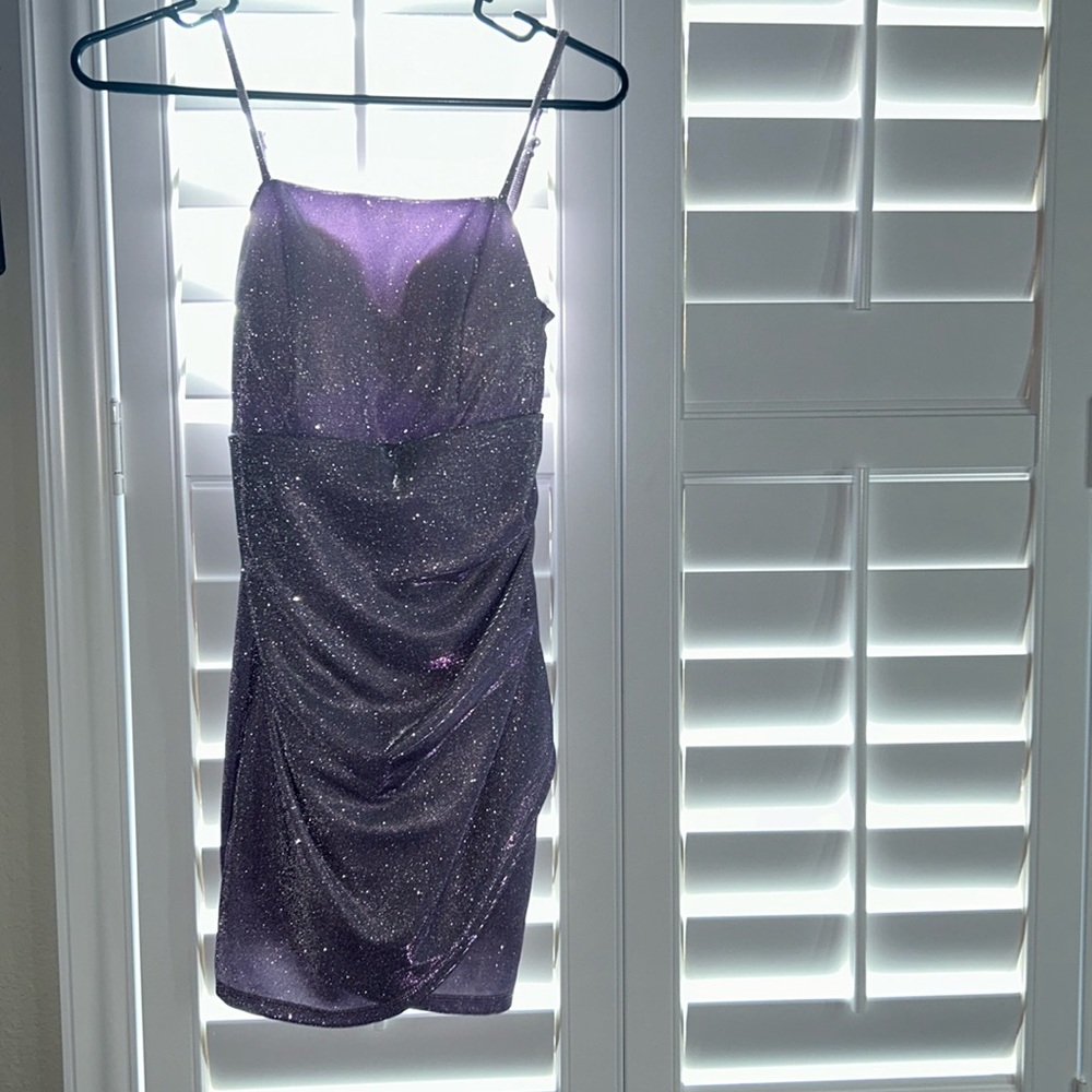 purple sparkle homecoming dress